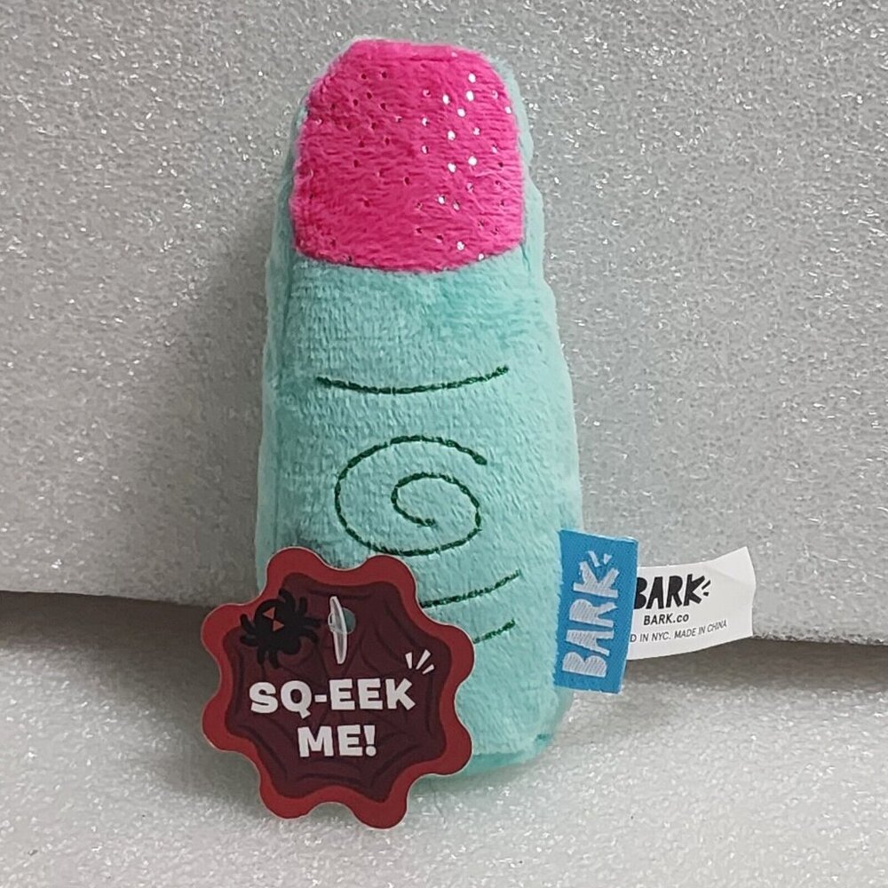 BARK Crinkle Squeak Mint Green FINGER Pink Nail Polish Plush Dog Toy XS-S New 4"